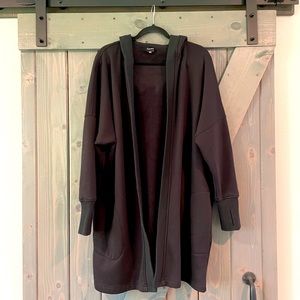 Mono B - Open Front Longline Hoodie Cardigan with Fleece